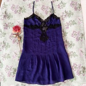 Vintage Victoria’s Secret Paisley Royal Purple Lace Pleated Slip Dress 💜🖤
